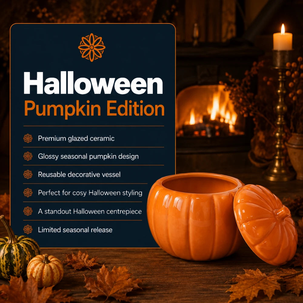 Pumpkin Vessel details: premium glazed ceramic, a reusable decorative vessel