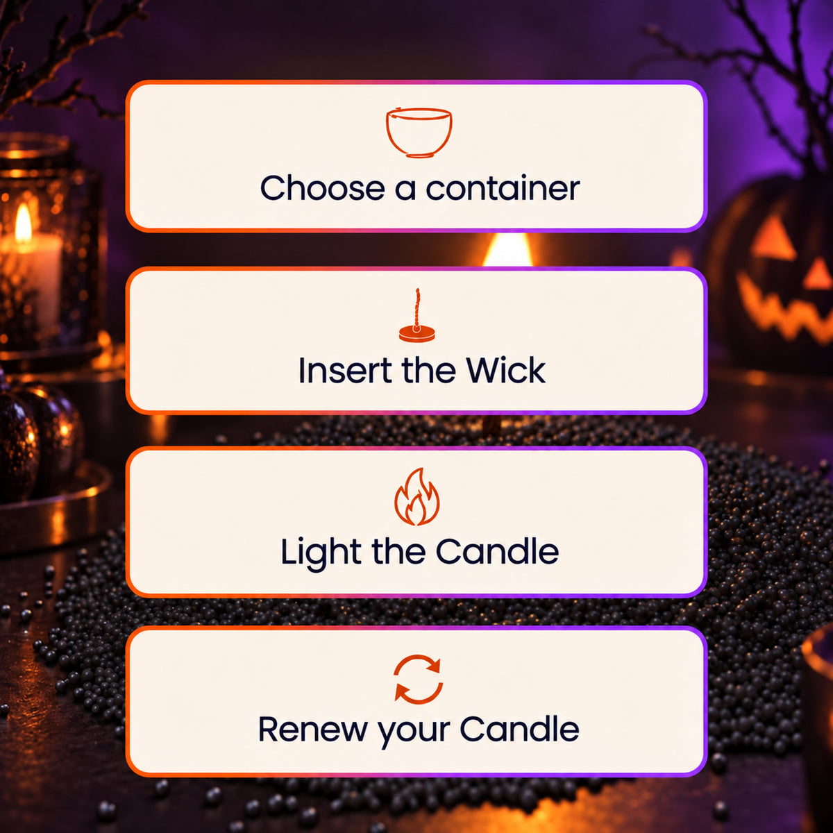 How it works in four steps, over black candle sand