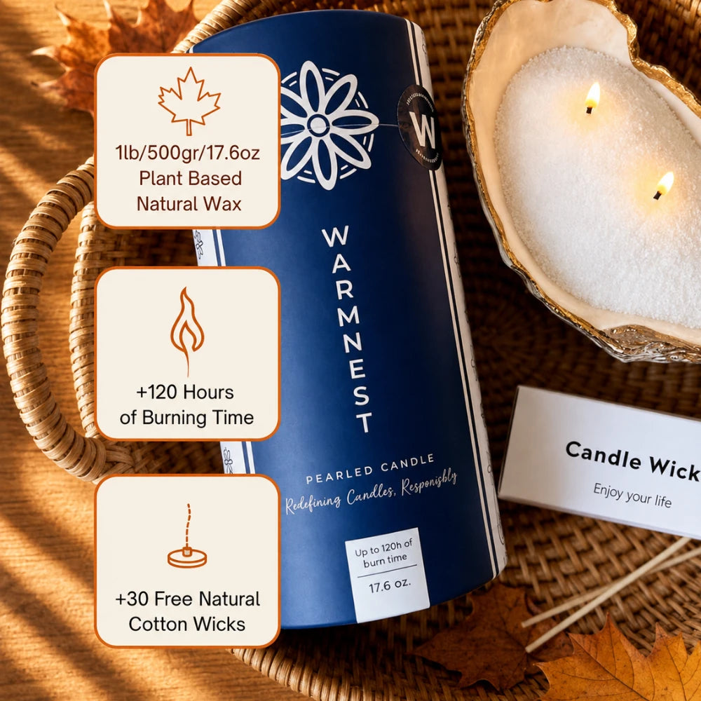 Warmnest Pearled Candle 500 g tube, up to 120 hours of burn time and 30 free natural cotton wicks